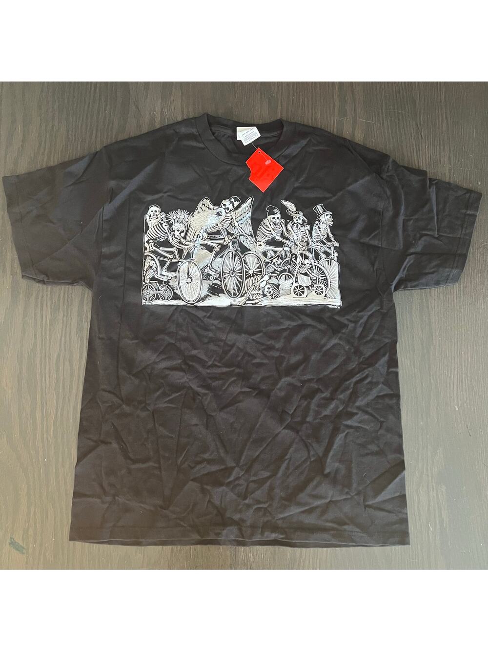 NWT Museum of Fine Arts Skeletons on Bicycles Black White Size Large JL
